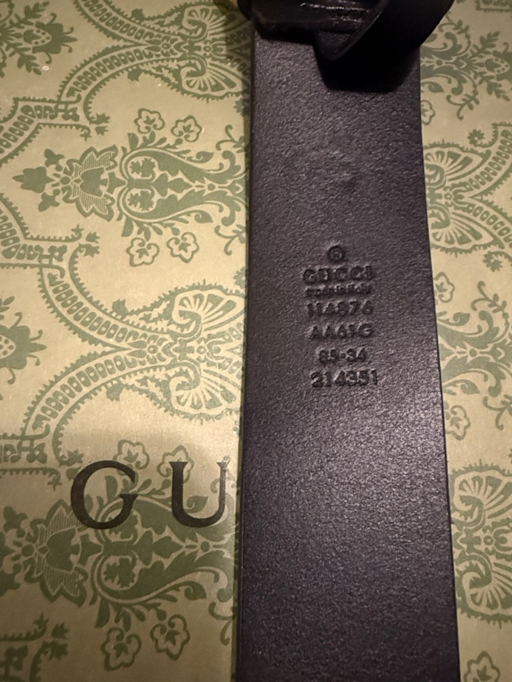 GG Black Leather Belt with Antiqued Gold Double G Buckle - Picture 5 of 5